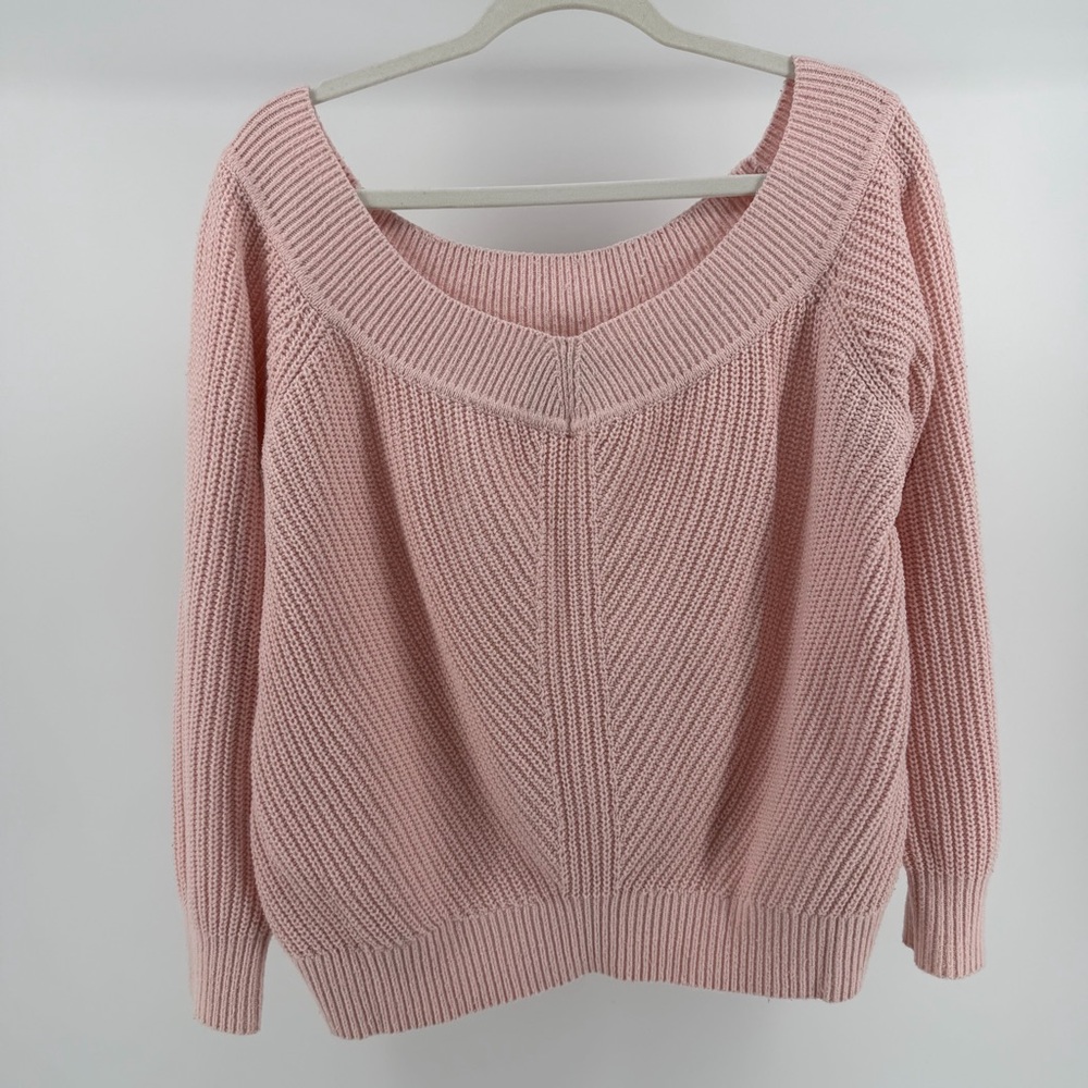 Abercrombie & Fitch Baby Pink Off Shoulder V-Neck Sweater, Women's Large